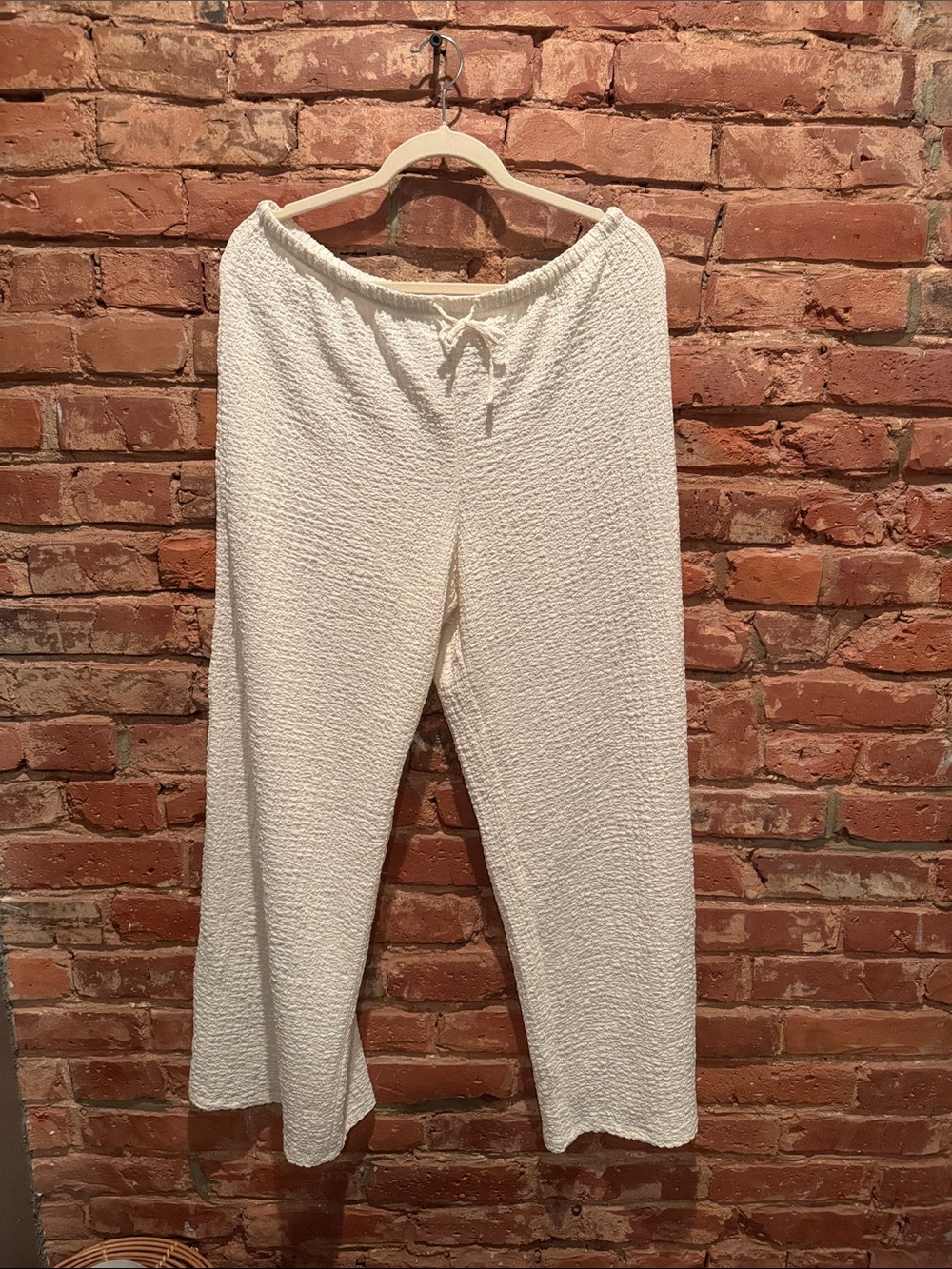 H&M Off-White Textured Drawstring Lounge Pants